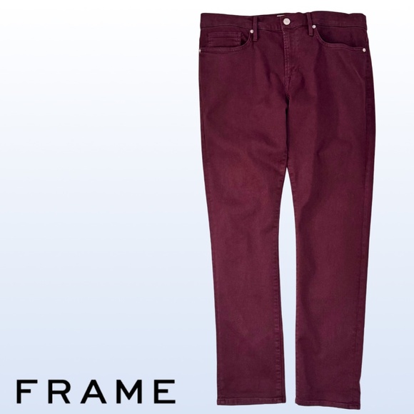 FRAME Men's L'Homme Slim Fit Jeans in Garage Maroon - 36 - Picture 12 of 14